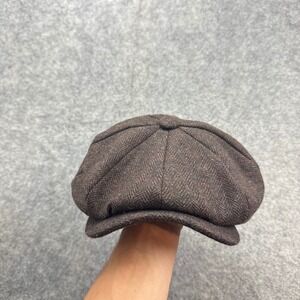 Botvela Newsboy Cap Mens Medium Brown Herringbone Wool Blend Golf Cabbie Hat